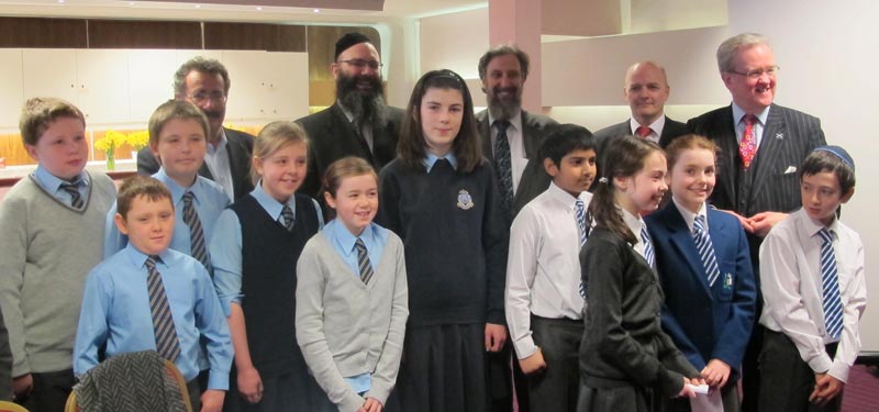 Pupils and speakers at the launch of the online resource "The Jewish Way of Life"